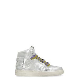 PHILIPPE MODEL PARIS Women's High-Top Metallic Leather Sneakers Women SILVER